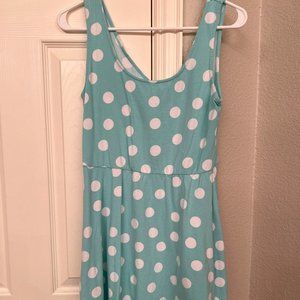 Mossimo Turquoise Polka Dot Skater Dress Back Cutout Size Large